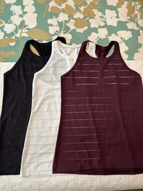 Athleta (Set of 3) Chi High-Neck Shadow Stripe Tanks